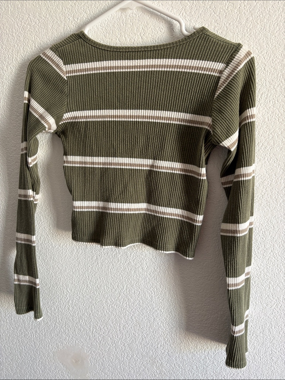 Five Star Olive and Cream Striped Ribbed Button-Front Cardigan - Picture 5 of 5